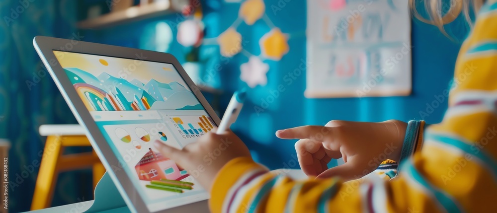 Poster a student using a personalized learning platform on a tablet
