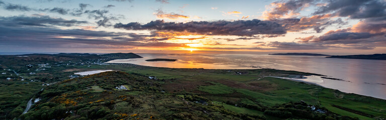 Aerial view of beautiful sunset at Portnoo and Narin in County Donegal - Ireland