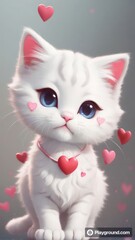 Cute kitten with heart necklace