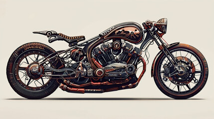 Fototapeta premium motorcycle, bicycle, bike, vintage background, products, enginer, generative, ai, steampunk, clock background, mechanical, pink, gold, gear, clock, movement, old, illustration, motorbike, motor, speed