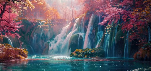 Waterfall in an Autumn Forest