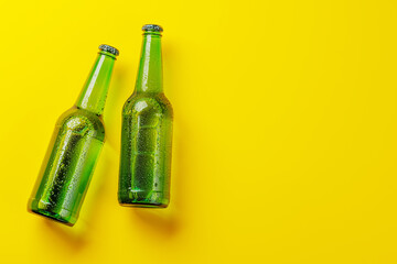 Beer bottles on yellow background