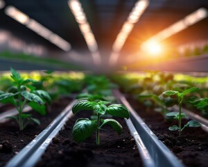 Greenhouse farms inside city buildings, vertical farming techniques ensuring urban food security