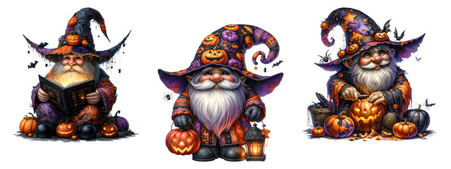 Watercolor Halloween gnomes clipart, isolated on transparent background