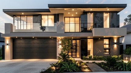 Fototapeta premium Modern house exterior design sleek lines. Generate AI image