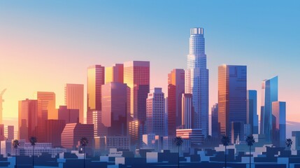 Capture the Los Angeles skyline with an emphasis on the modern, sleek designs of its skyscrapers.