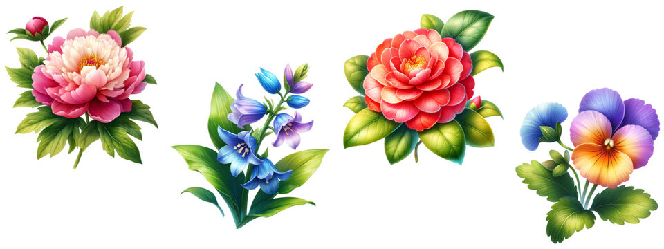 Watercolor flowers clipart, isolated on transparent background