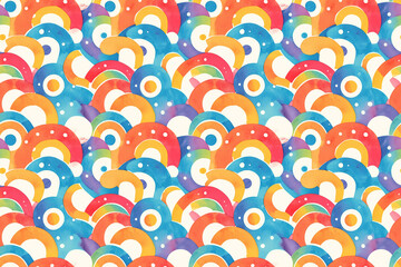Naklejka premium A playful seamless pattern of overlapping colorful arches and circles, evoking a cheerful and whimsical mood. Ideal for children’s designs or fun projects.