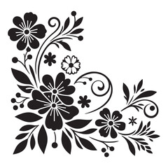 Corner decoration flowers vector design simple minimal vector black silhouette