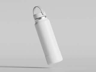 White reusable water bottle realistic render on gray background