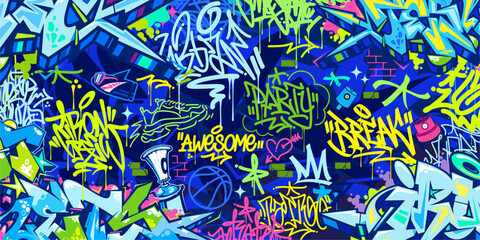 Cool Trendy Abstract Hip Hop Urban Street Art Graffiti Style Vector Illustration Background Template © Anton Kustsinski