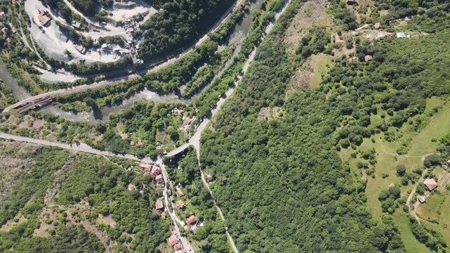 Amazing Aerial view of iskar gorge near village of Bov, Balkan Mountains, Bulgaria
