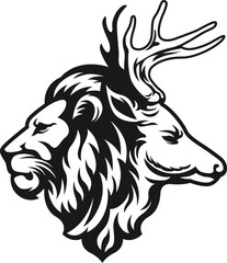 lion head and deer head logo vector illustration