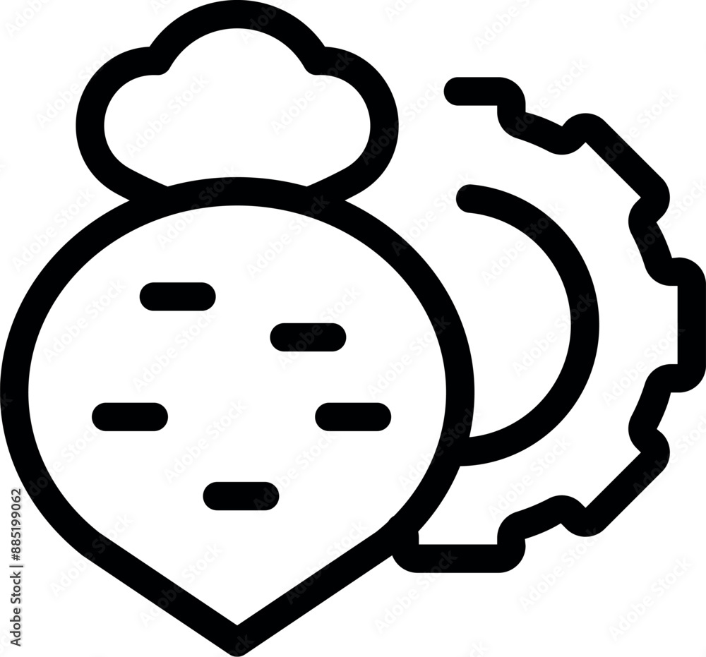 Poster line art style icon of cloud computing server processing data with gear symbol representing settings