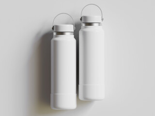 White reusable water bottle realistic render on gray background