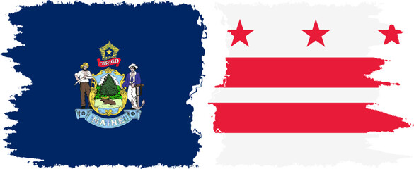 District of Columbia USA - Washington, DC and Maine state grunge brush flags connection, vector