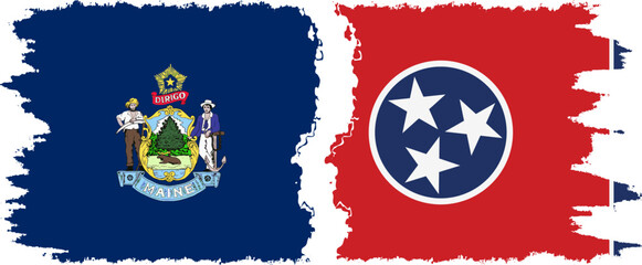Tennessee and Maine states grunge brush flags connection, vector