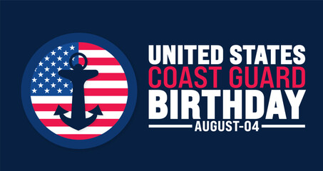 us coast guard birthday is observed every year in August. Holiday concept. Template for background, banner, card, poster, placard, design template with unique shapes with standard color. © Neelrong