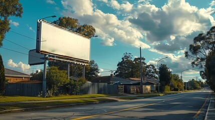 Blank billboard on a suburban street.