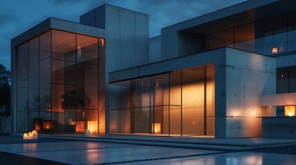 Obraz premium Luxury House with Glass Cubes and Concrete Walls