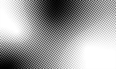 Grunge halftone gradient background. Faded grit noise texture. White and black sand wallpaper. Retro pixelated backdrop. Anime or manga style comic overlay. Vector graphic design textured template