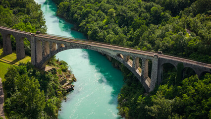 Scenic View from Above: Solkan Rail Stone Bridge, Slovenia
