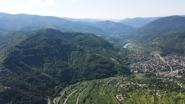 Amazing Aerial view of iskar gorge near village of Bov, Balkan Mountains, Bulgaria
