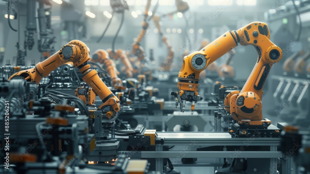 Poster witness the future of manufacturing with our state-of-the-art industrial factory, where robots work 