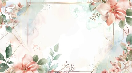 A watercolor frame with flowing pastel pink and green flowers. Generate AI image