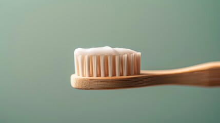 Close-up of a person using a bamboo toothbrush and natural toothpaste, illustrating sustainable travel and personal care choices, The image captures the details of the eco-friendly products and the