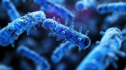 Close-up of Blue Bacteria with Blurred Background