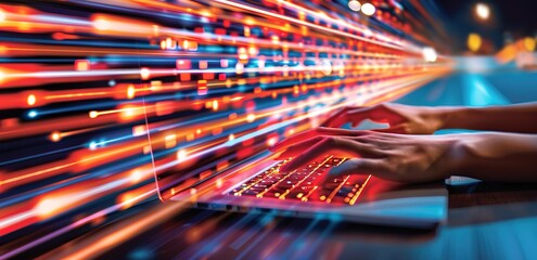  someone operating a laptop with colorful light strips