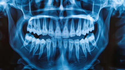 Panoramic close-up X-ray of front teeth. Generate AI image