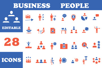 Business people editable icons set. Business related icons : Human resources, office management - flat web icon set. Businessman flat outline icons collection