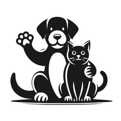 Cat and Dog black and white silhouette vector isolated on white background	