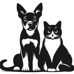 Cat and Dog black and white silhouette vector isolated on white background	