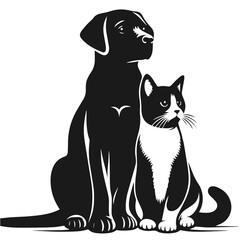 Cat and Dog black and white silhouette vector isolated on white background	