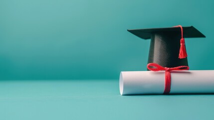 Icon of a graduation scroll, knowledge, achievement through study. have copy space for text, focus cover all object, deep dept of field