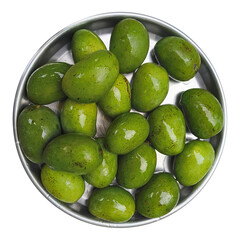 Raw green mangoes in a steel plate isolated on transparent background