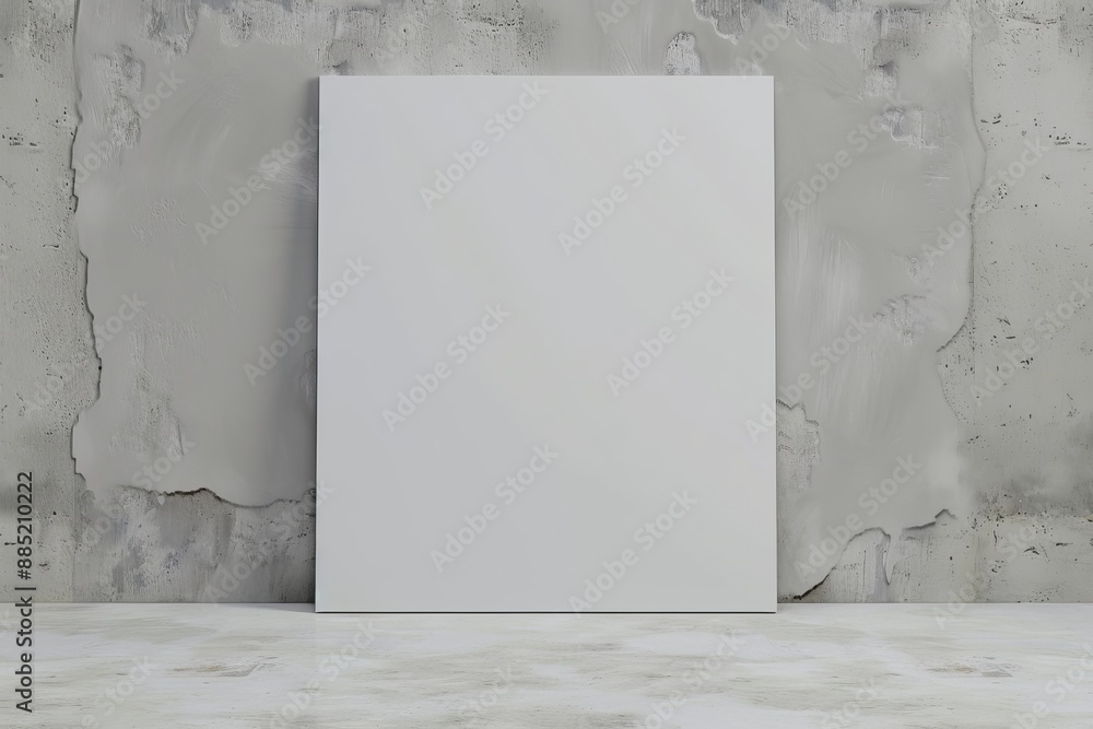 Poster the mockup shows an empty white vertical rectangle poster with soft shadow on a neutral light grey c