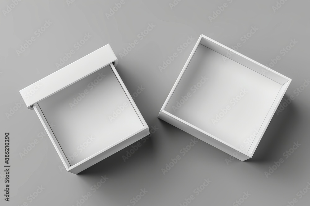 Aufkleber CAD illustration of a flat square gift box with an open and closed flap lid on a white background. A clipping path encircles the box.