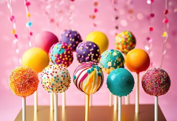 vibrant cake pops arranged stand display, rainbow, lgbtq, lgbt, pride, colorful, love, equality, confectionery, decoration, dessert, festive, food, fresh