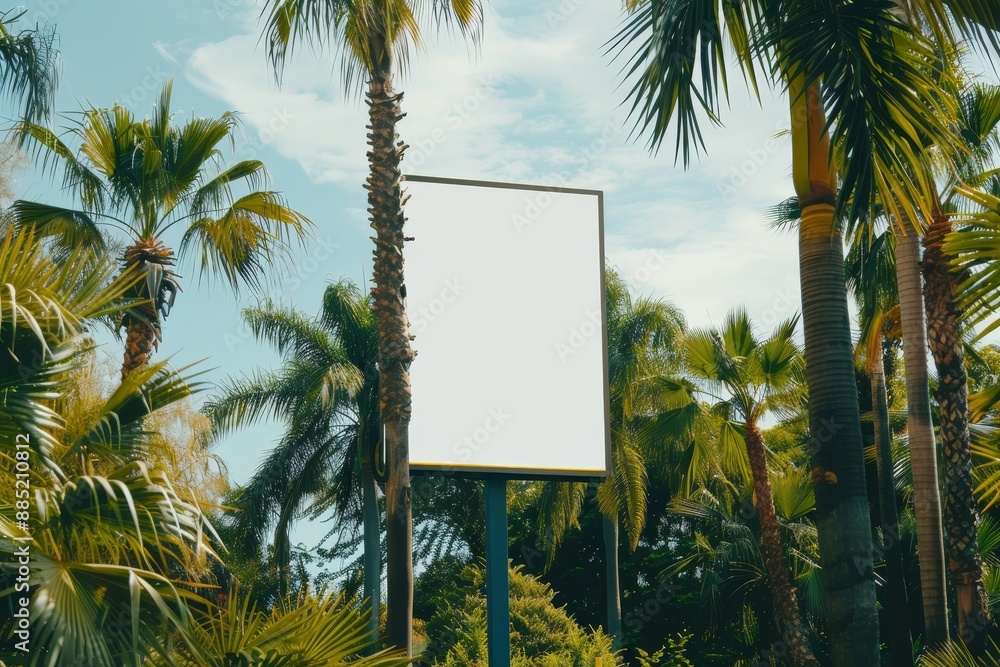 Sticker Mockup of an outdoor billboard advertisement in a seaside resort city