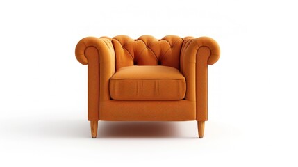 An orange armchair with wooden legs. Generate AI image