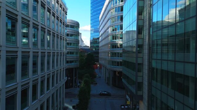Modern architecture glassed facade buildings in Spinningfields, Manchester UK