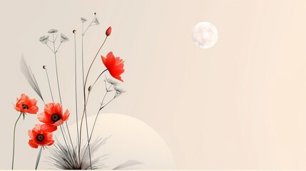 Obraz premium Vibrant floral and geometric backdrop in minimalist design, perfect for nature-themed projects. Illustration, Image, , Minimalism,