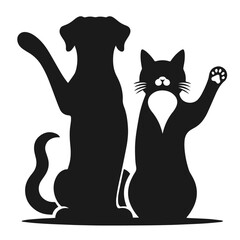 Cat and Dog black and white silhouette vector isolated on white background	