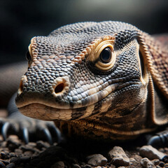 Close up of Komodo dragon with open eyes