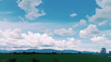 Beautiful panoramic landscape with the blue cloudy.