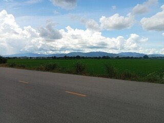 Beautiful panoramic landscape with the blue cloudy.